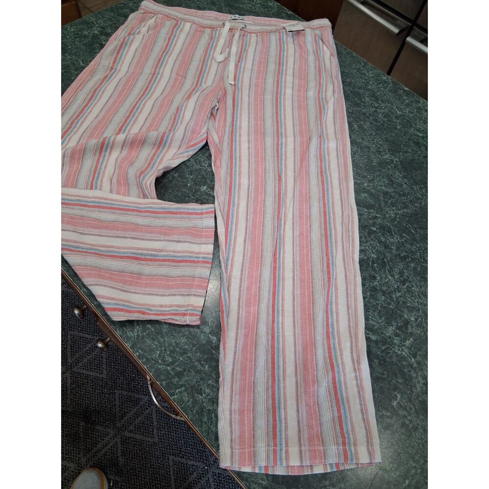 DASH Linen Blend Striped Pink White Loose Coastal Boho Hippie Pants SZ XL New